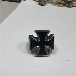 Men's Bold Black and Silver Cross Ring Cross Rings for Men Stainless Steel Ring